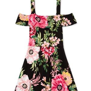 Children's Place Floral Matching Off Shoulder Dress - Black size L (10/12)